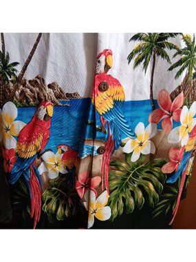 Large Hawaiian Shirt  Pacific Legend Tropical Print Palm Trees Parrots Cotton